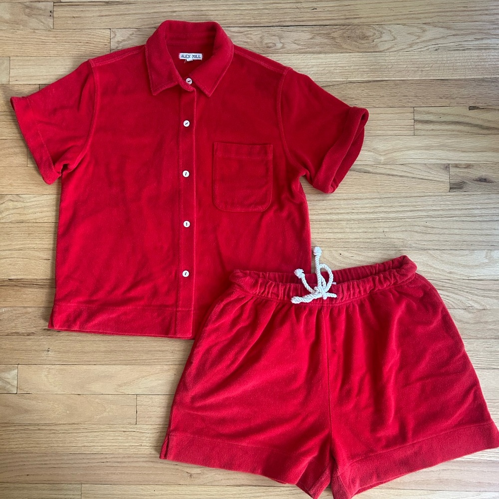 Alex Mill Red Terry Short Set - Button Shirt & Drawstring Shorts